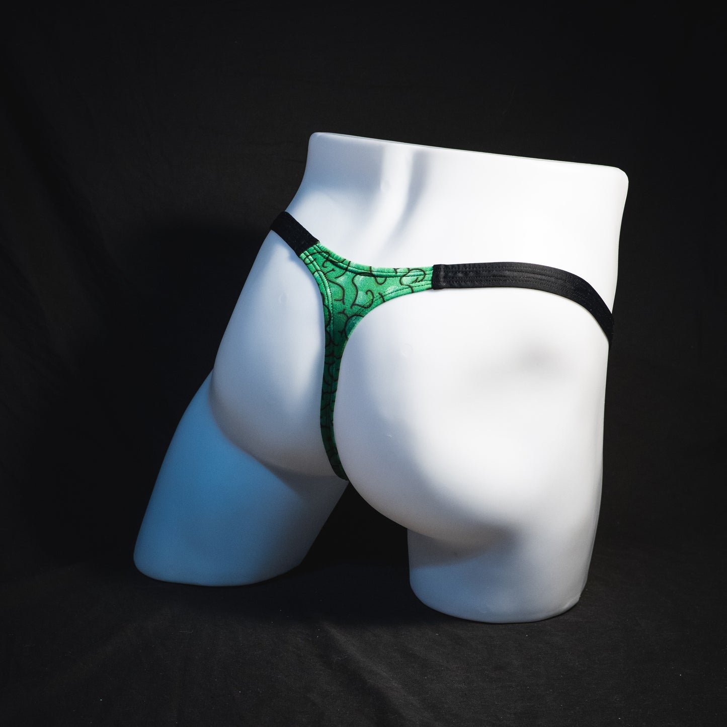 Men's thong underwear with brains print, classic cut, Full angled rear view