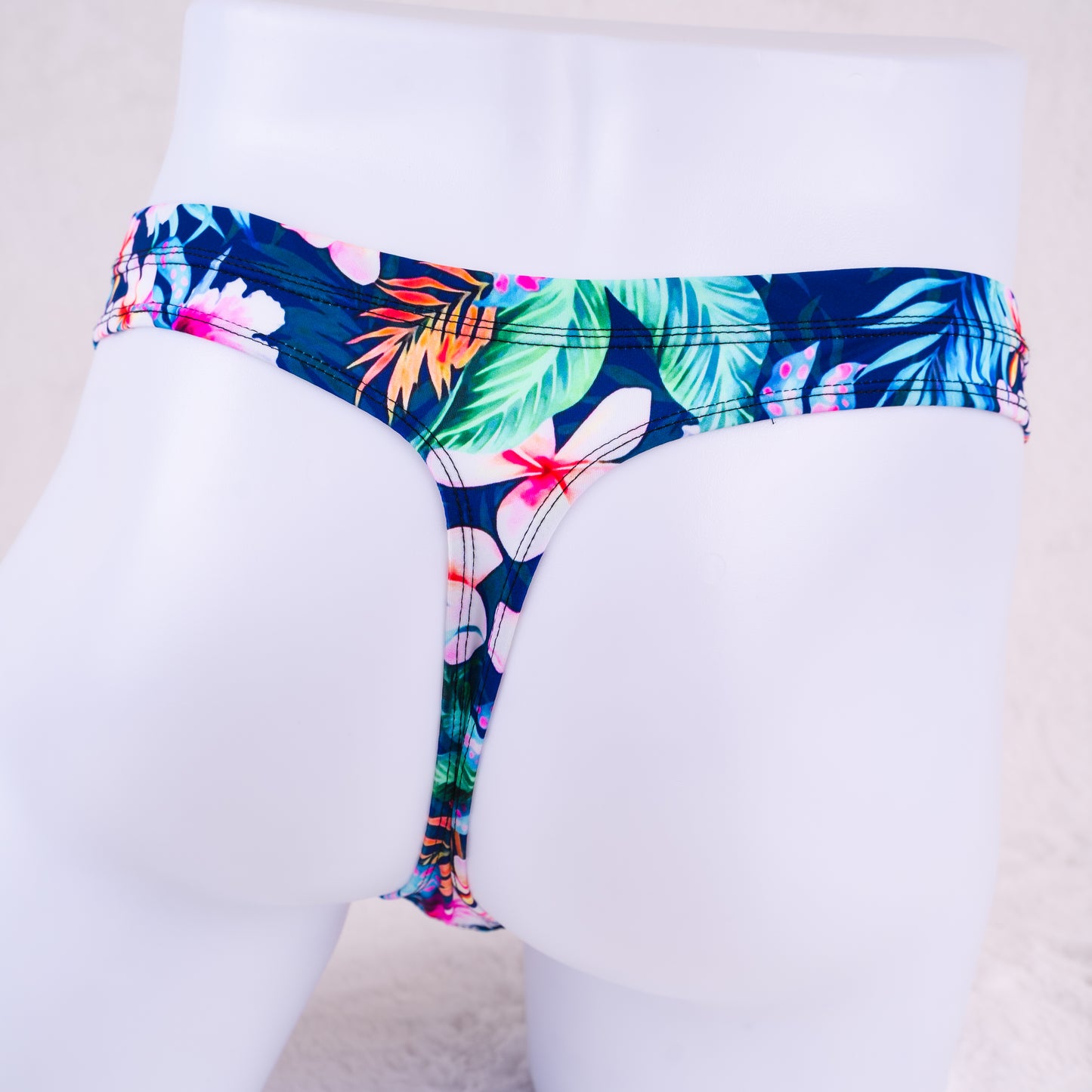 blue floral spandex mens thong underwear
