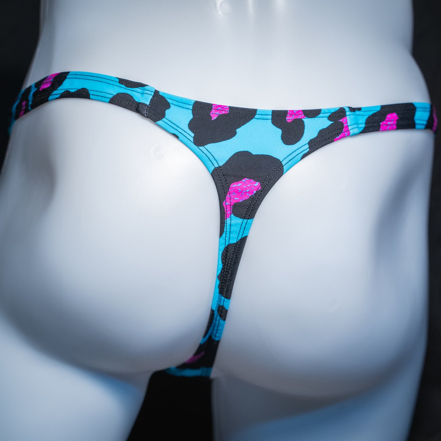 Mens Thong Underwear - Blue & Pink Cheetah Spandex