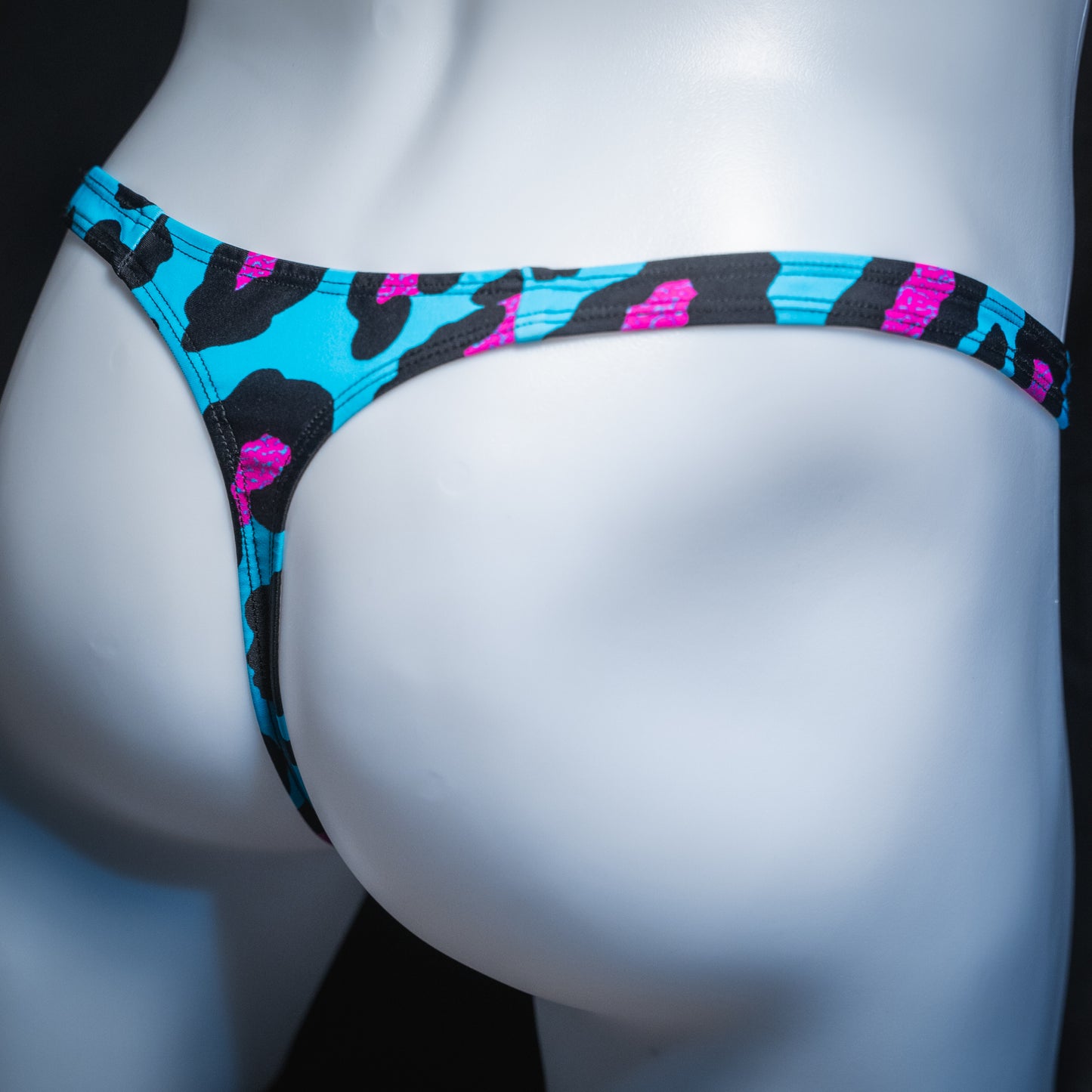 Mens Thong Underwear - Blue & Pink Cheetah Spandex