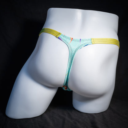 Men's fish themed thong underwear, classic cut, rear view.