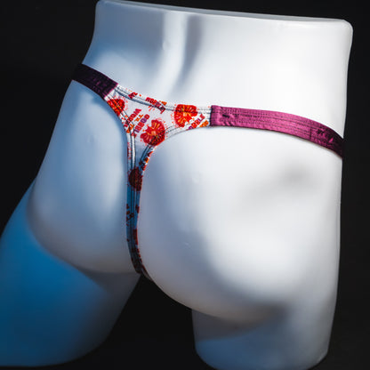 Men's Thanksgiving thong underwear, classic cut, angled full rear view.