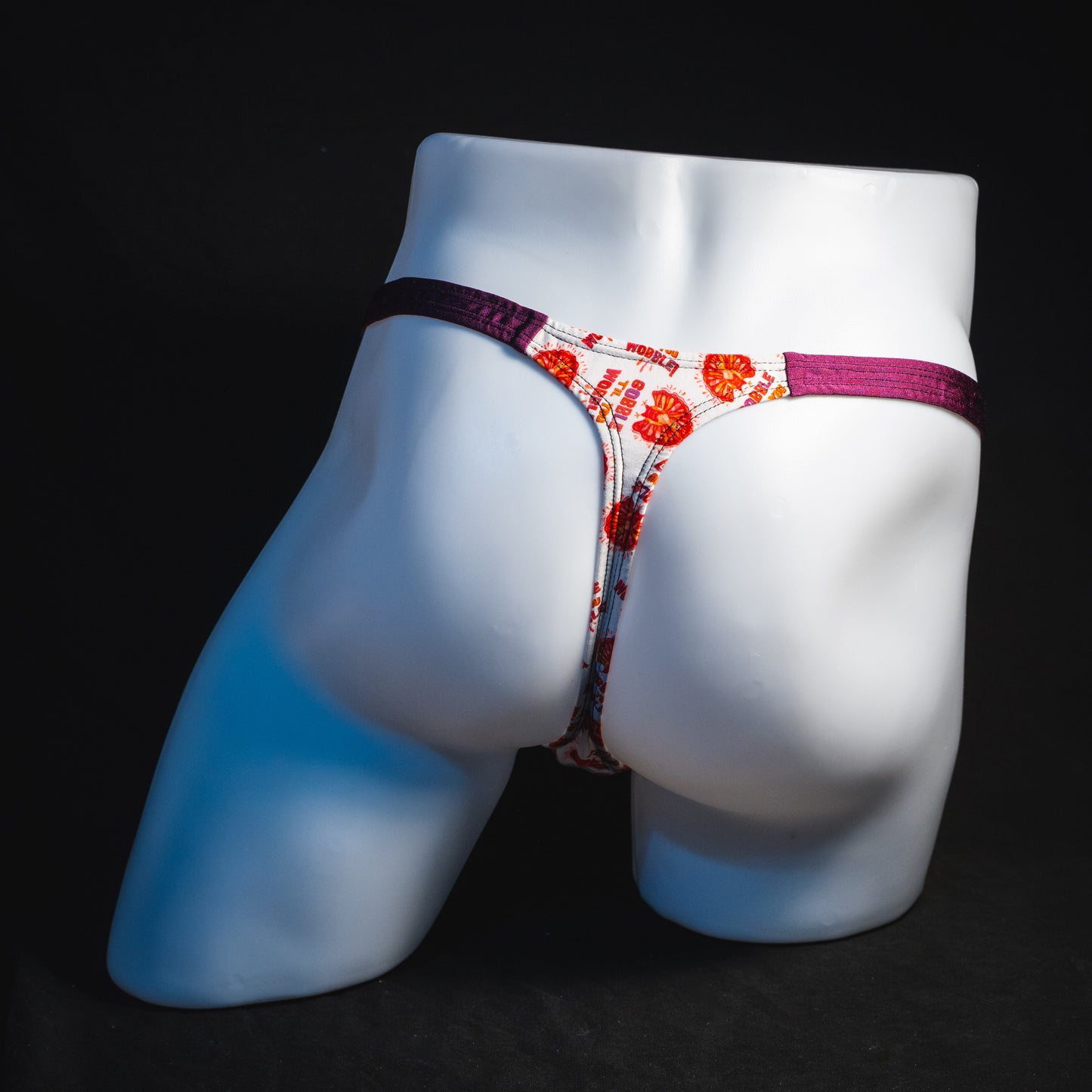 Men's Thanksgiving thong underwear, classic cut, full rear view.