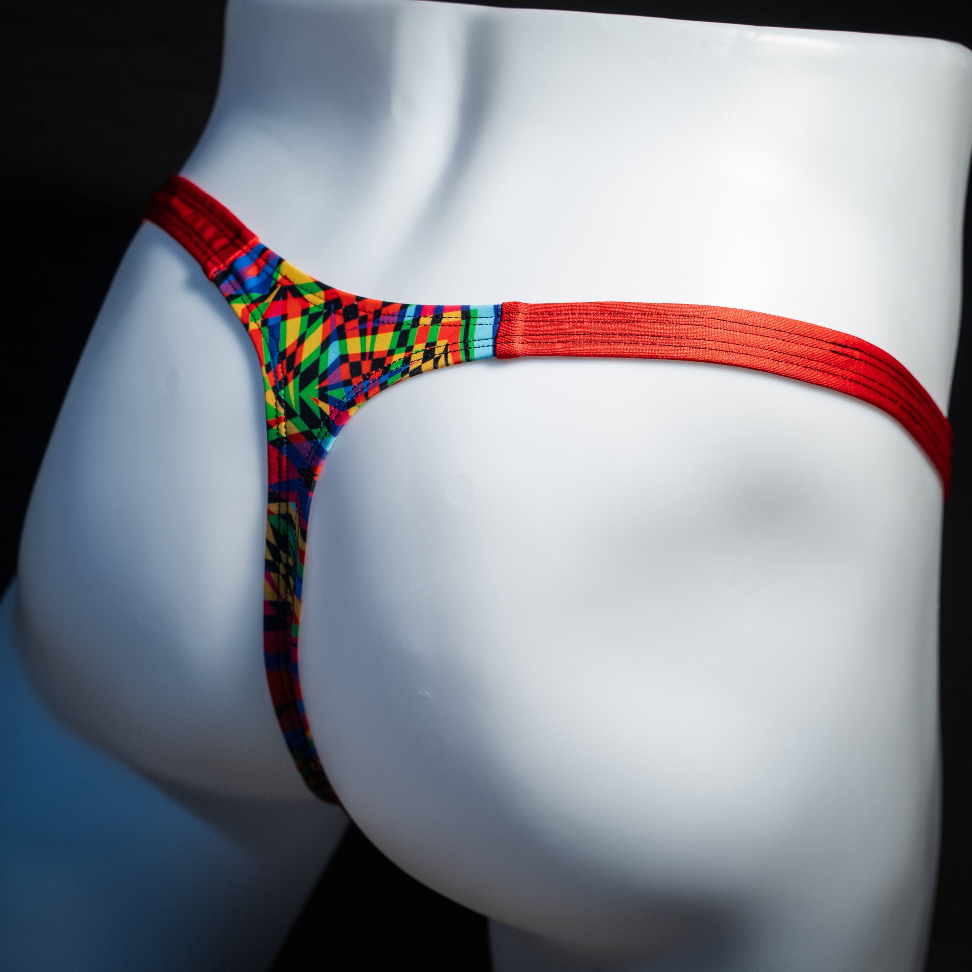 Men's 90's themed thong underwear, classic cut, rear view.