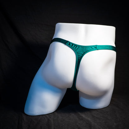 Men's mesh and forest green thong underwear, classic cut, Full rear view