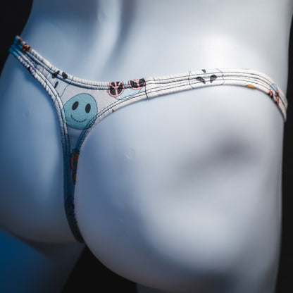 Men's Halloween pals thong underwear, classic cut, rear angled view.