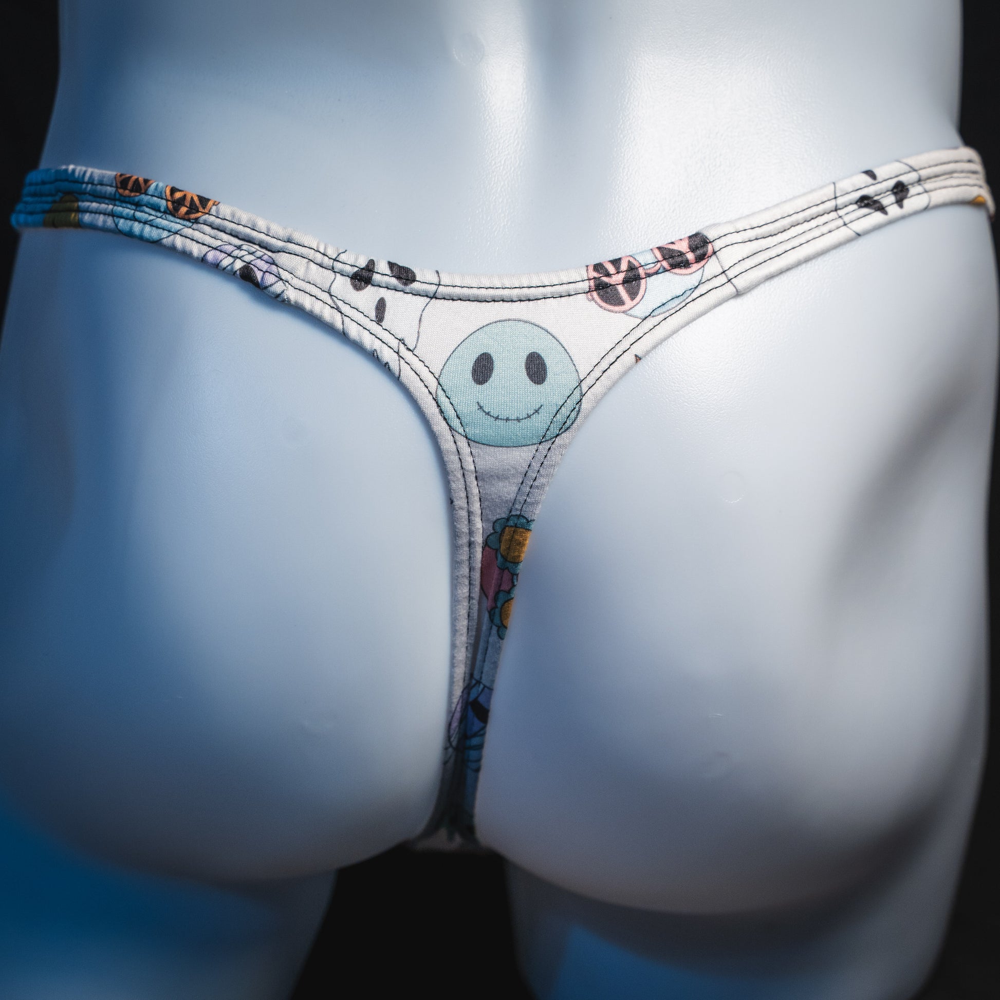 Men's Halloween pals thong underwear, classic cut, rear view.