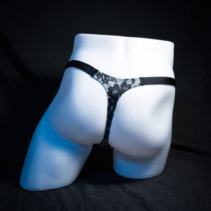 Men's lace print thong underwear, classic cut, Full rear view