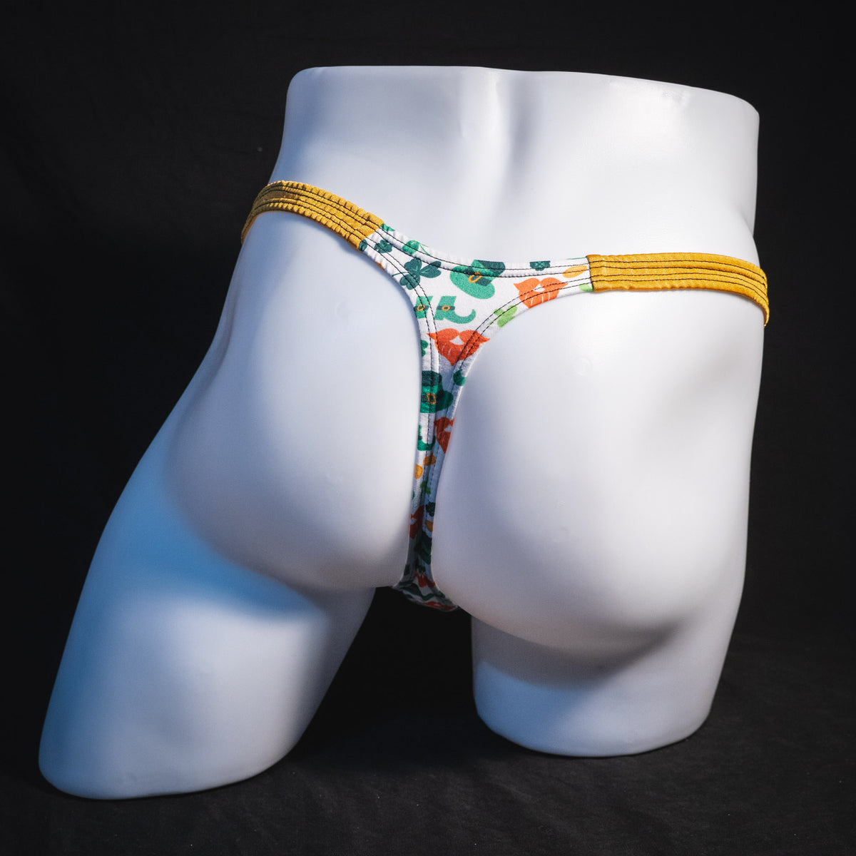 Men's St Patrick Day themed thong, underwear, classic cut, Full rear view.