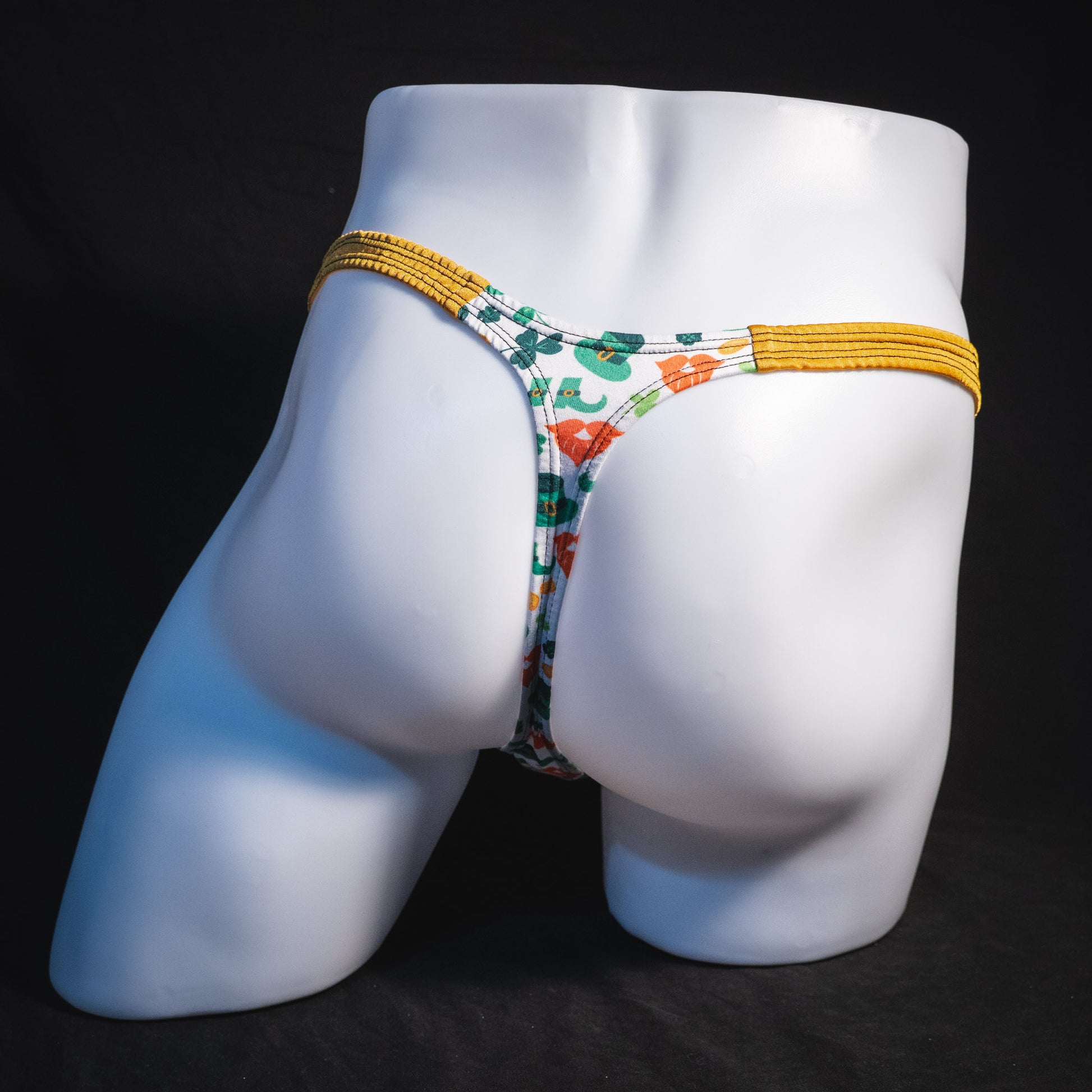 Men's St Patrick Day themed thong, underwear, classic cut, Full rear view.