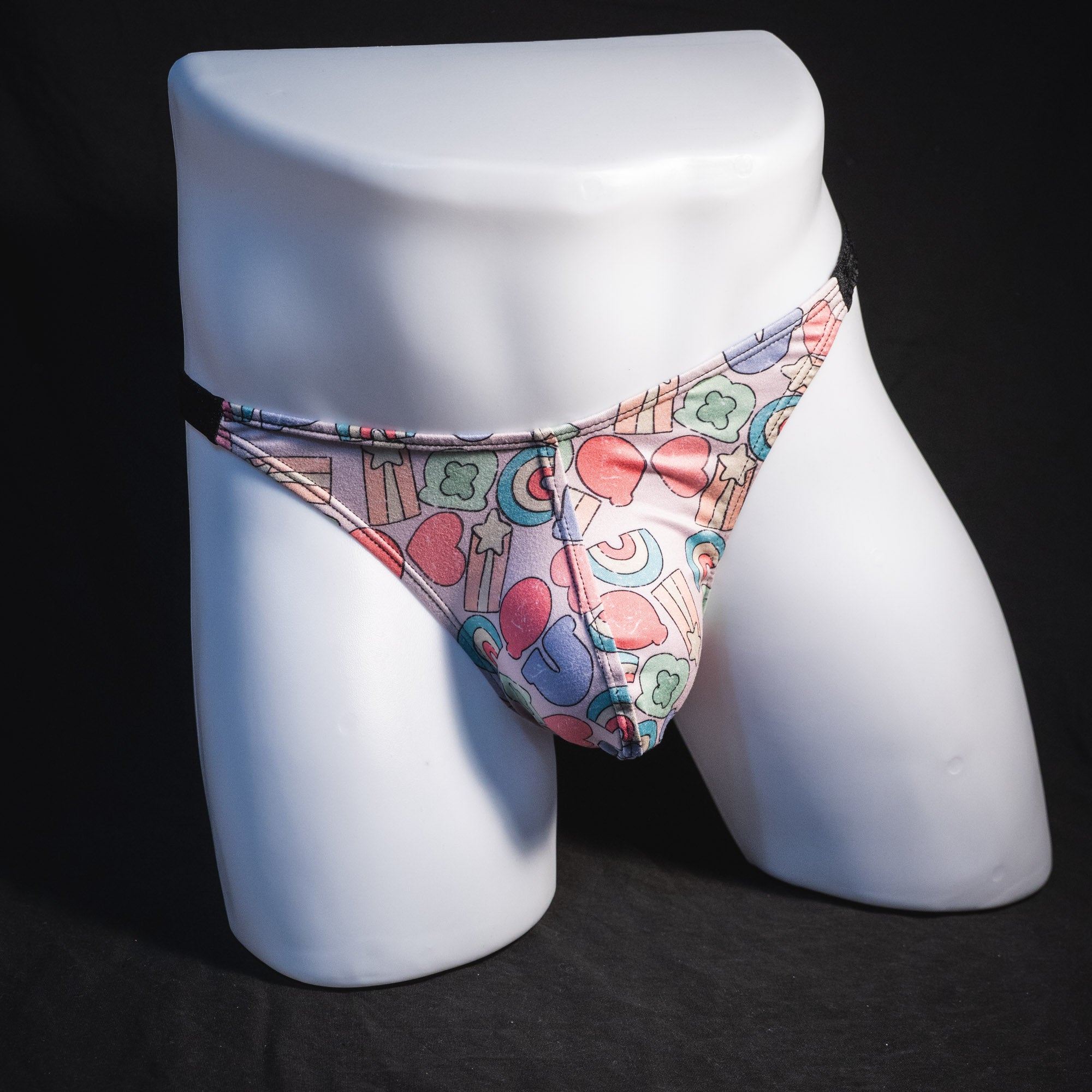Men's Lucky Charms, thong underwear, classic cut, full front view.