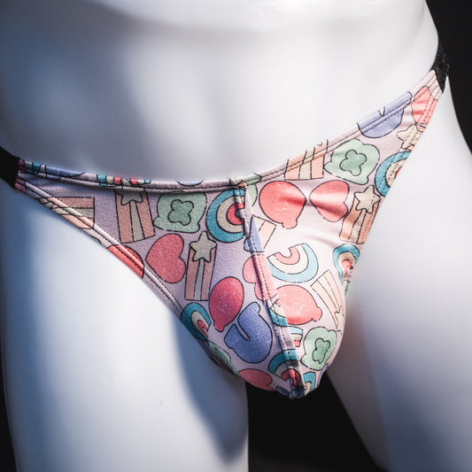 Men's Lucky Charms, thong underwear, classic cut, Front view.