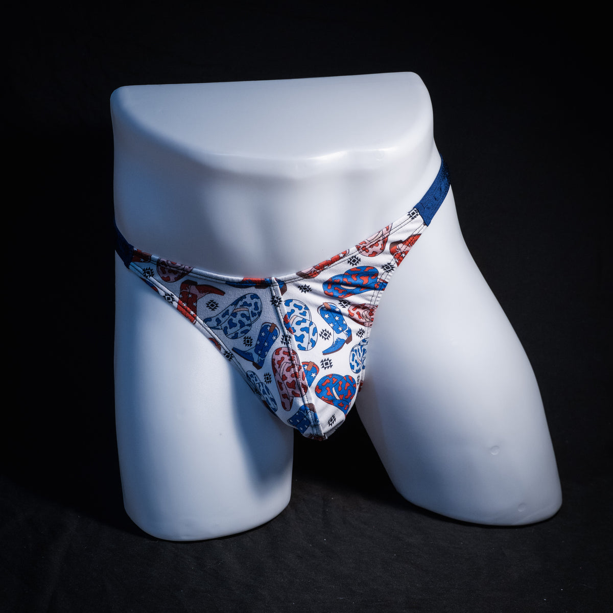 Men's American cowboy themed thong underwear, classic cut, Full front view