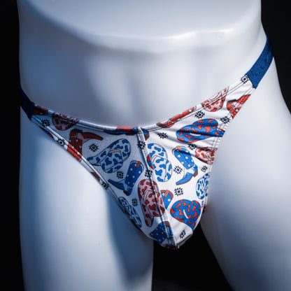 Men's American cowboy themed thong underwear, classic cut, Front view