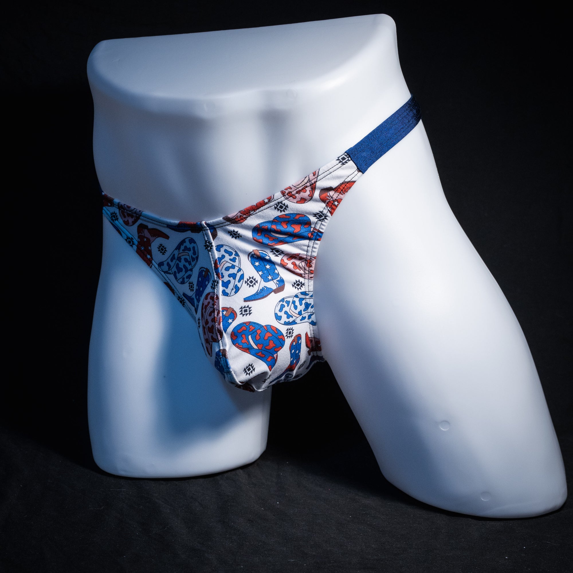 Men's American cowboy themed thong underwear, classic cut, Front view