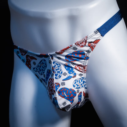 Men's American cowboy themed thong underwear, classic cut, Front view