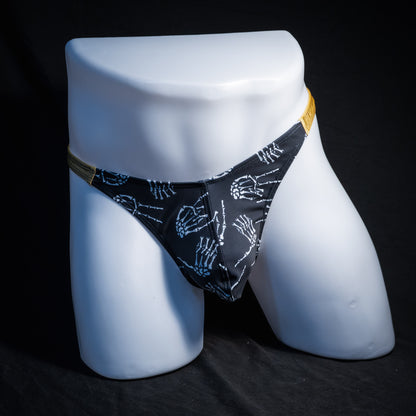 Men's skeleton hands thong underwear, classic cut, Full front view