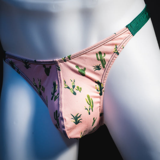 Men's Sonoran desert thong underwear, classic cut, angled front view.