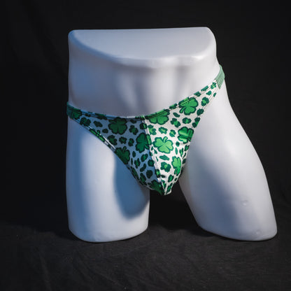 Men's St Patrick's day thong underwear, classic cut, Full front view.