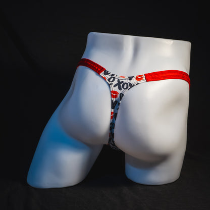 Men's red and Black Valentine's Day thong Underwear, Classic Cut, Full rear view