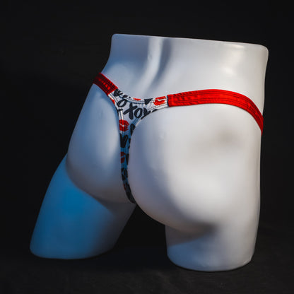 Men's red and Black Valentine's Day thong Underwear, Classic Cut, Full angled rear view