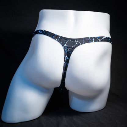 Men's ocean waves thong underwear, classic cut, rear view.
