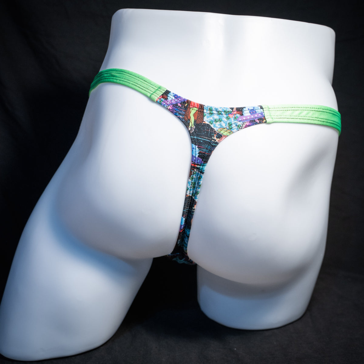 Men's alien themed thong underwear, classic cut, rear view.