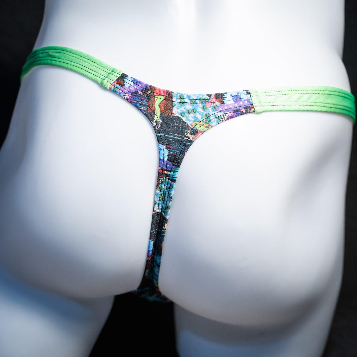 Men's alien themed thong underwear, classic cut, rear view.