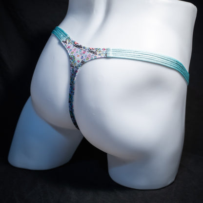 Men's bag of dicks thong underwear, classic cut, rear view.