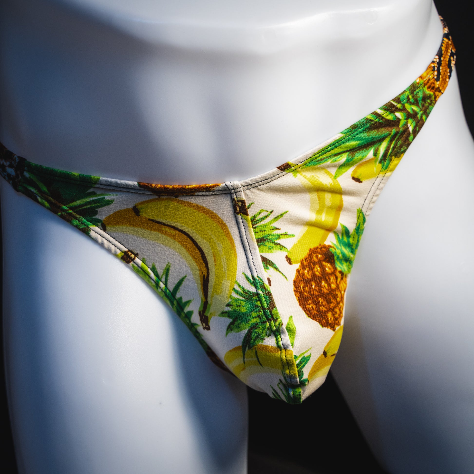 Men's banana hammock with rattlesnake straps thong underwear, classic cut, front view.