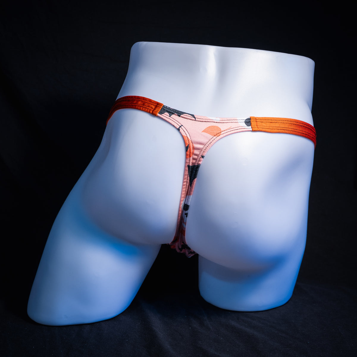 Men's Halloween themed thong underwear, classic cut, rear view.