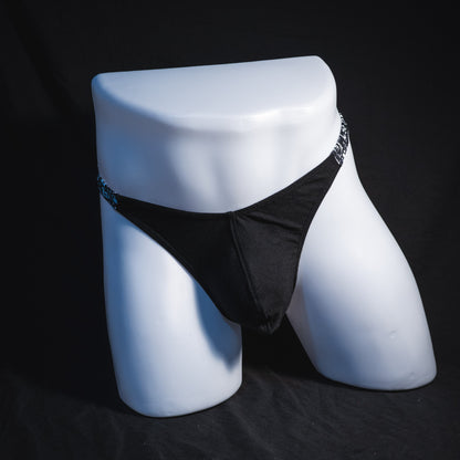 Men's black modal thong underwear, classic cut, Full front view