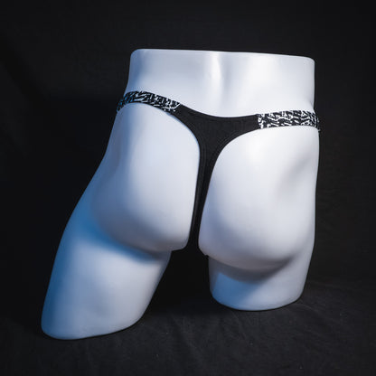 Men's black modal thong underwear, classic cut, Full rear view