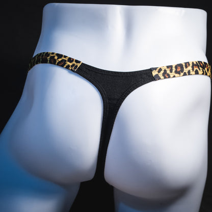 Men's black and leopard modal thong underwear, classic cut, rear view