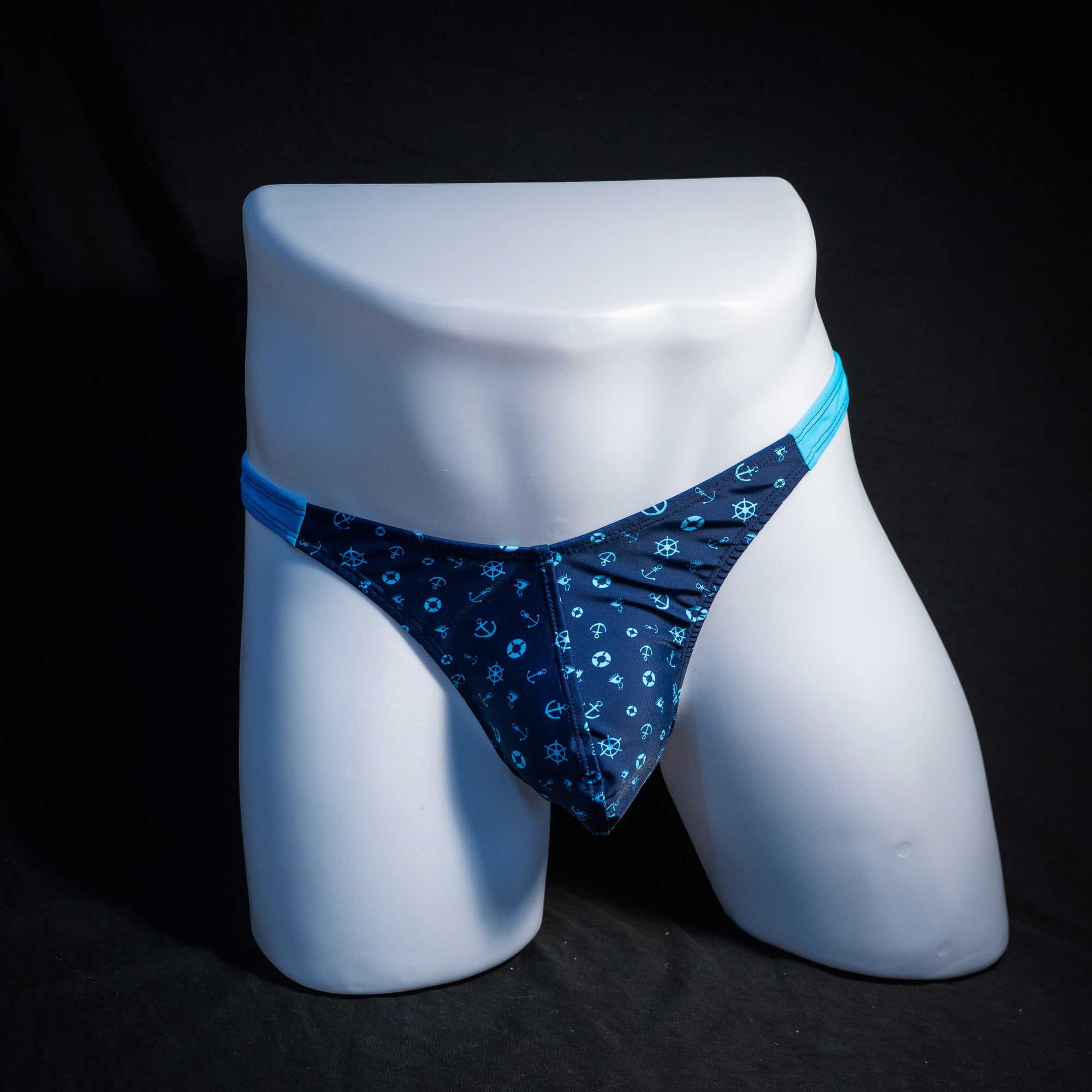 Men's boating themed thong underwear, classic cut, Full front view