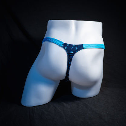 Men's boating themed thong underwear, classic cut, Full rear view