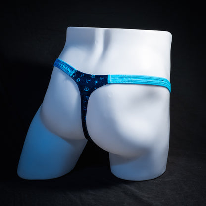 Men's boating themed thong underwear, classic cut, Full angled rear view