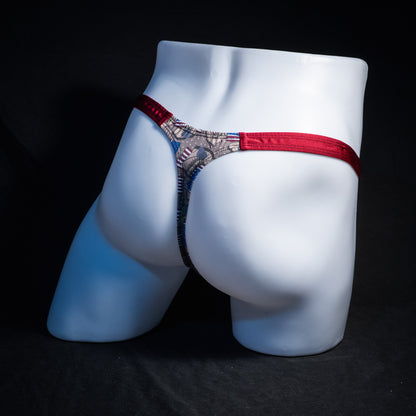 Men's boots and American flags thong underwear, classic cut, Rear view
