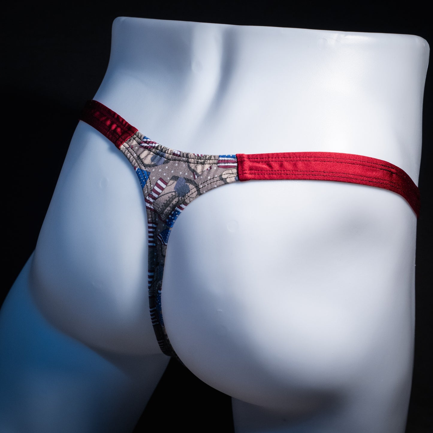 Men's boots and American flags thong underwear, classic cut, Rear view