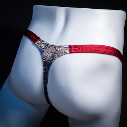 Men's boots and American flags thong underwear, classic cut, Rear view