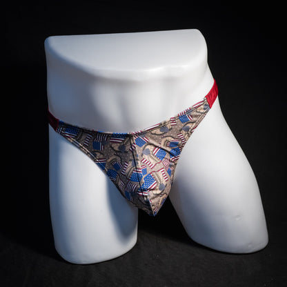 Men's boots and American flags thong underwear, classic cut, Full front view