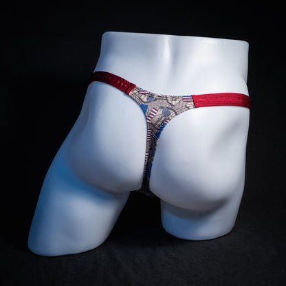 Men's boots and American flags thong underwear, classic cut, Rear view