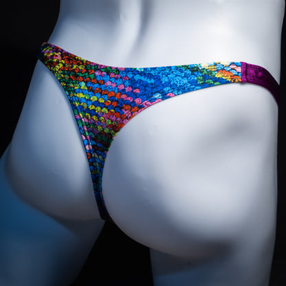 Men's rainbow scale thong underwear, classic cut, Rear view