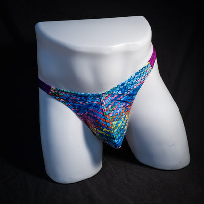 Men's rainbow scale thong underwear, classic cut, Front view