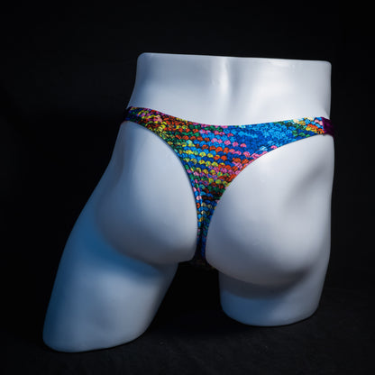 Men's rainbow scale thong underwear, classic cut, Rear view
