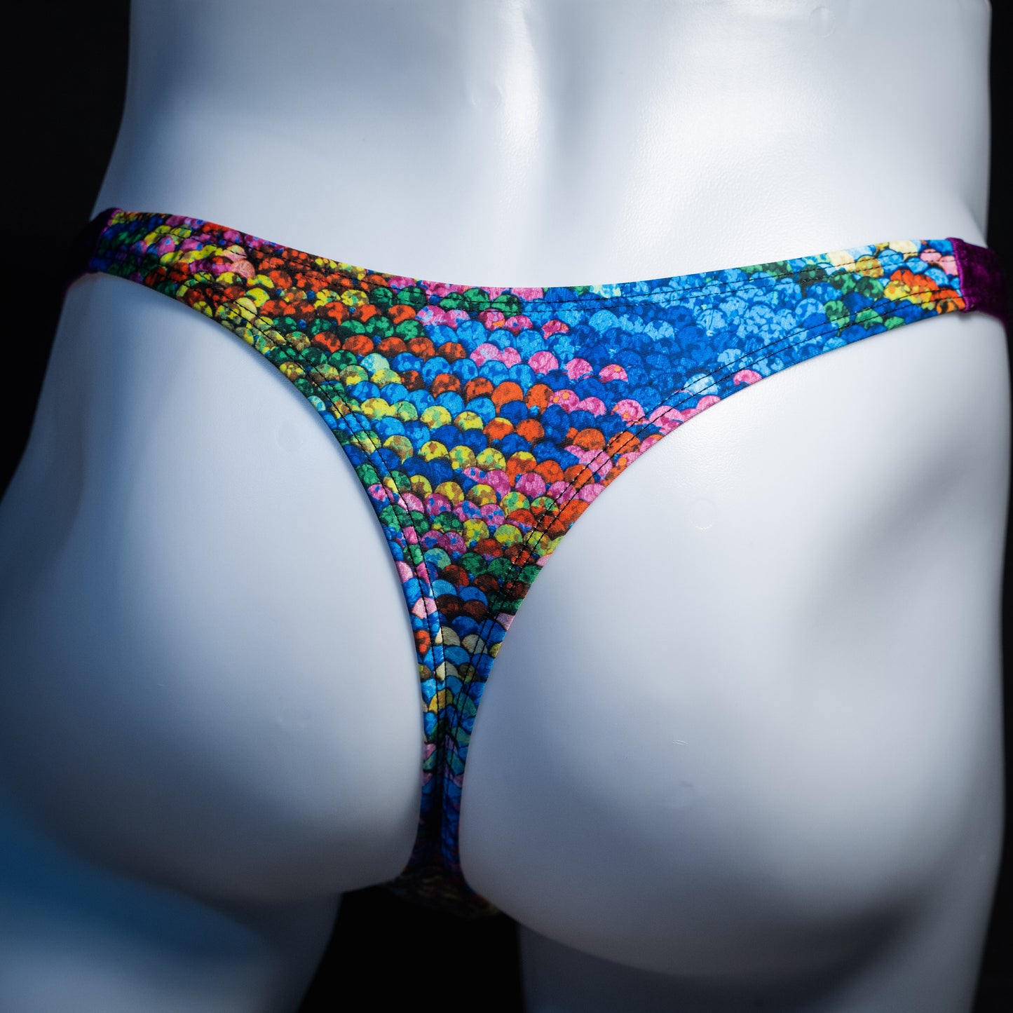 Men's rainbow scale thong underwear, classic cut, Rear view