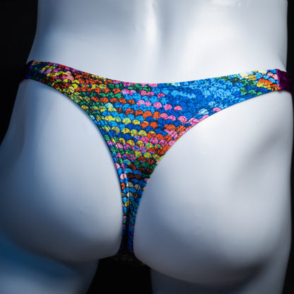 Men's rainbow scale thong underwear, classic cut, Rear view