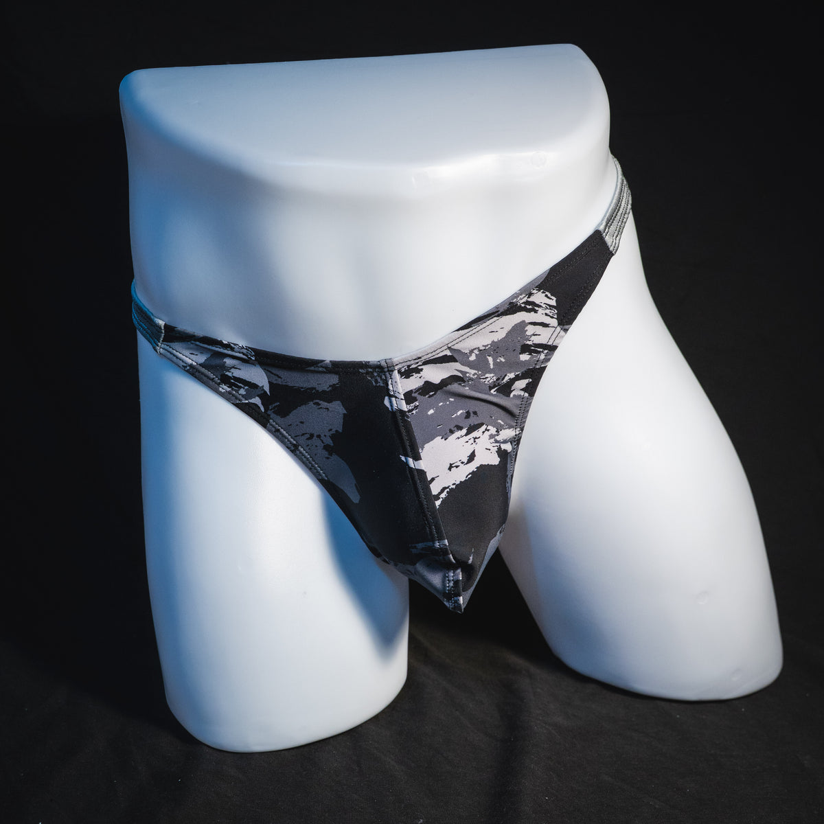 Men's concrete shapes thong underwear, classic cut, full front view.