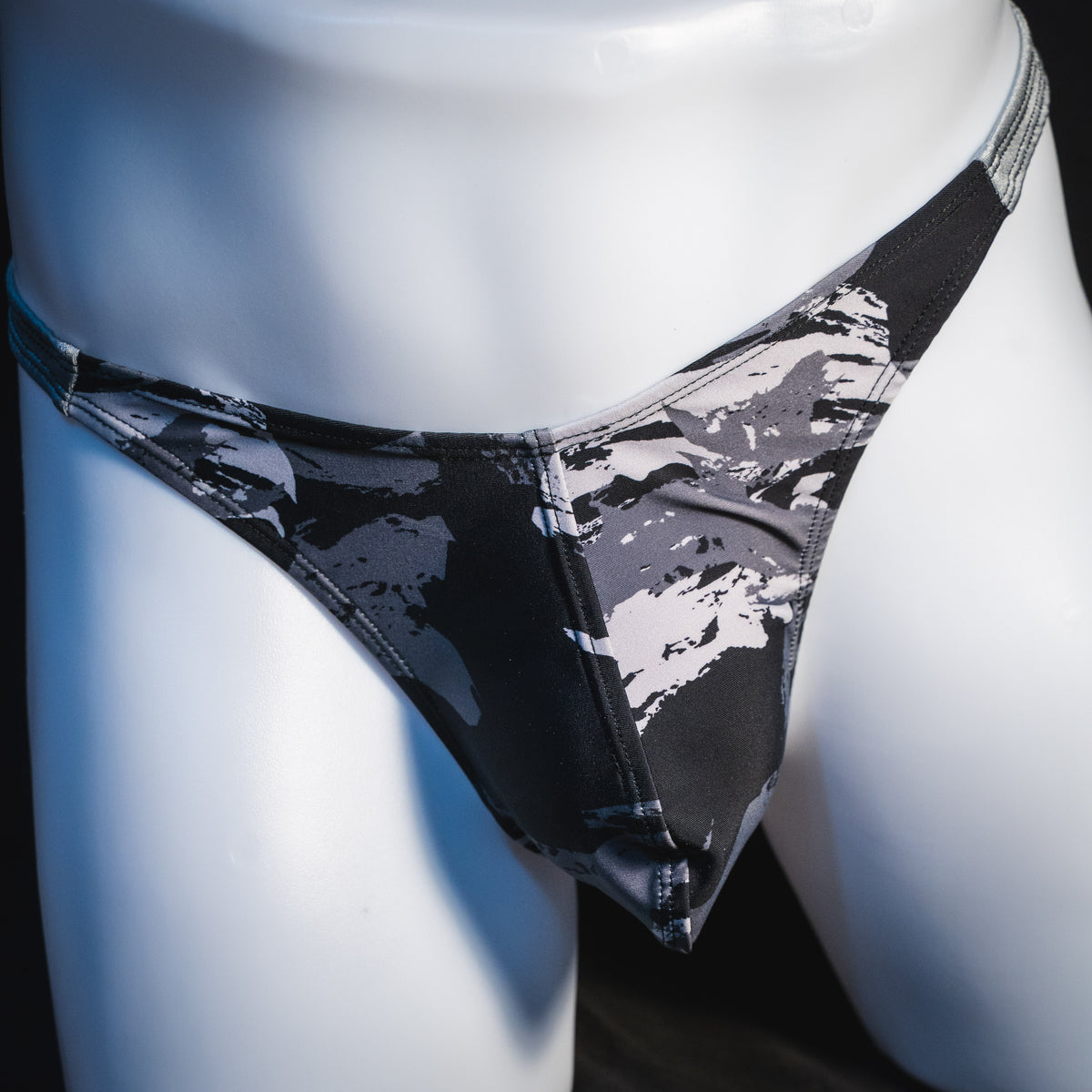 Men's concrete shapes thong underwear, classic cut, front view.