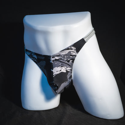 Men's concrete shapes thong underwear, classic cut, full angled front view.